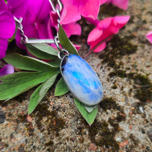 Rough Rainbow Moonstone Hand-Forged Sterling Silver Pendant