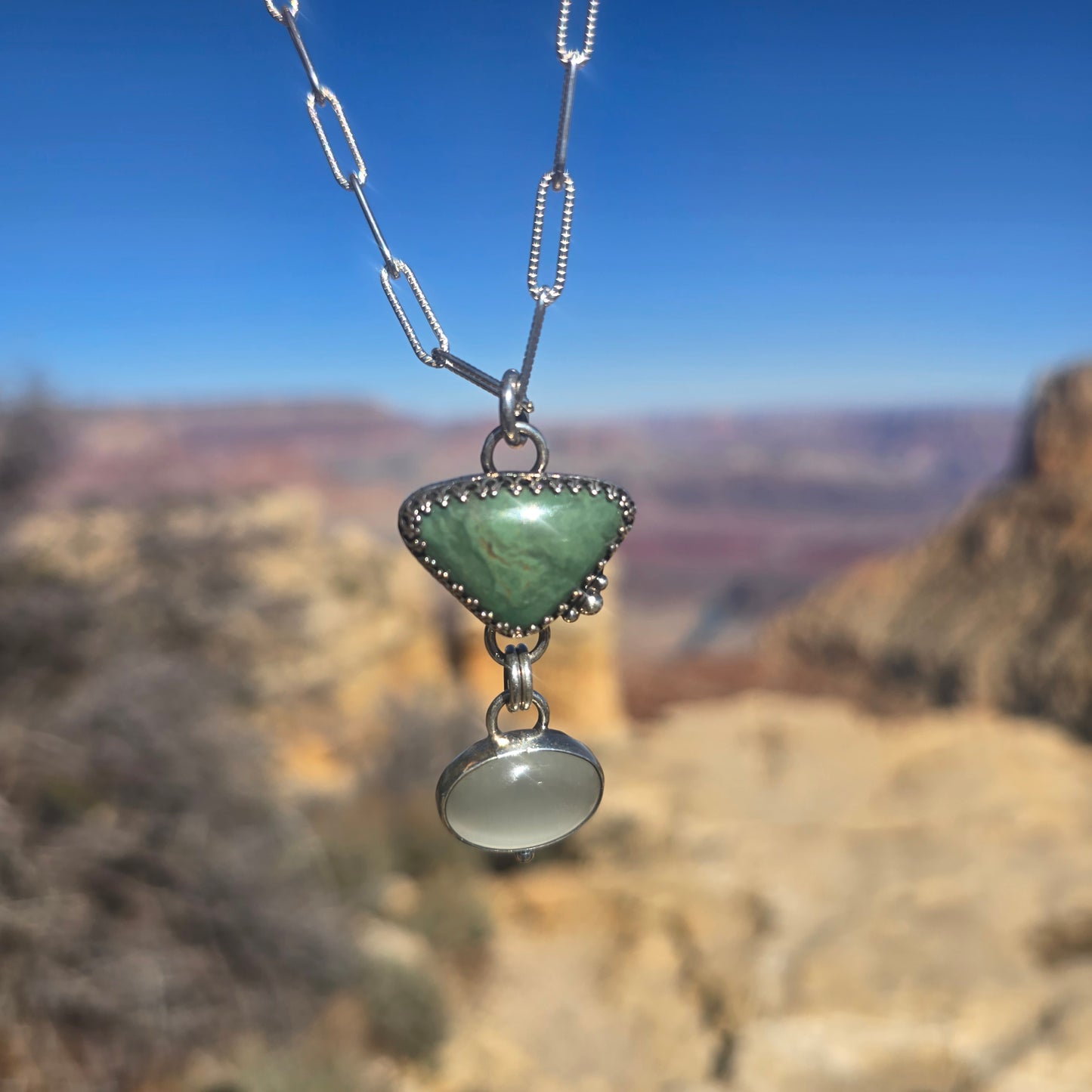 Royston Turquoise & White Cat’s Eye Pendant (One of a Kind) — 2″ Length