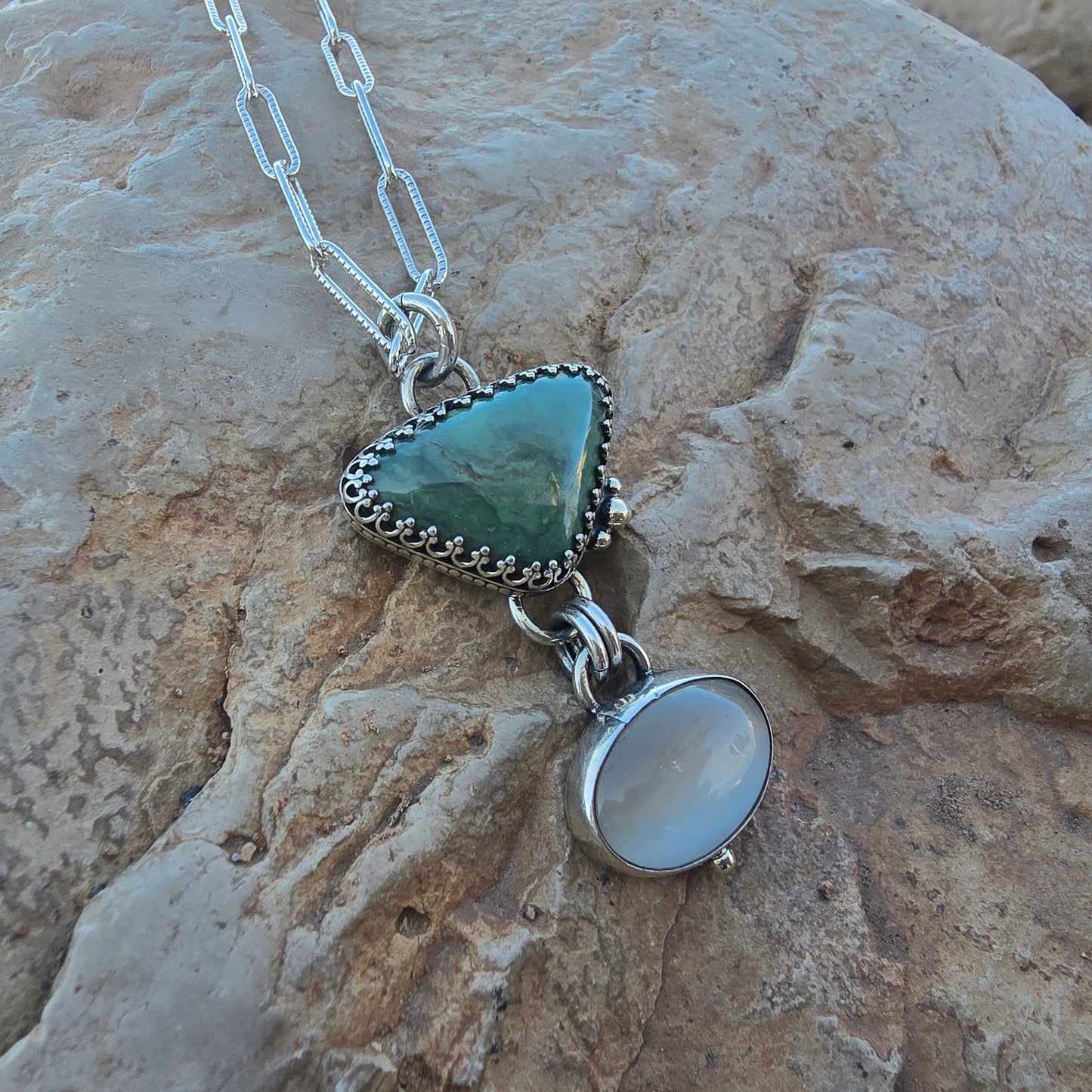 Royston Turquoise & White Cat’s Eye Pendant (One of a Kind) — 2″ Length