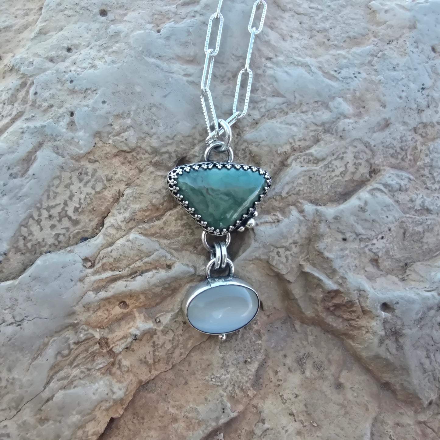 Royston Turquoise & White Cat’s Eye Pendant (One of a Kind) — 2″ Length