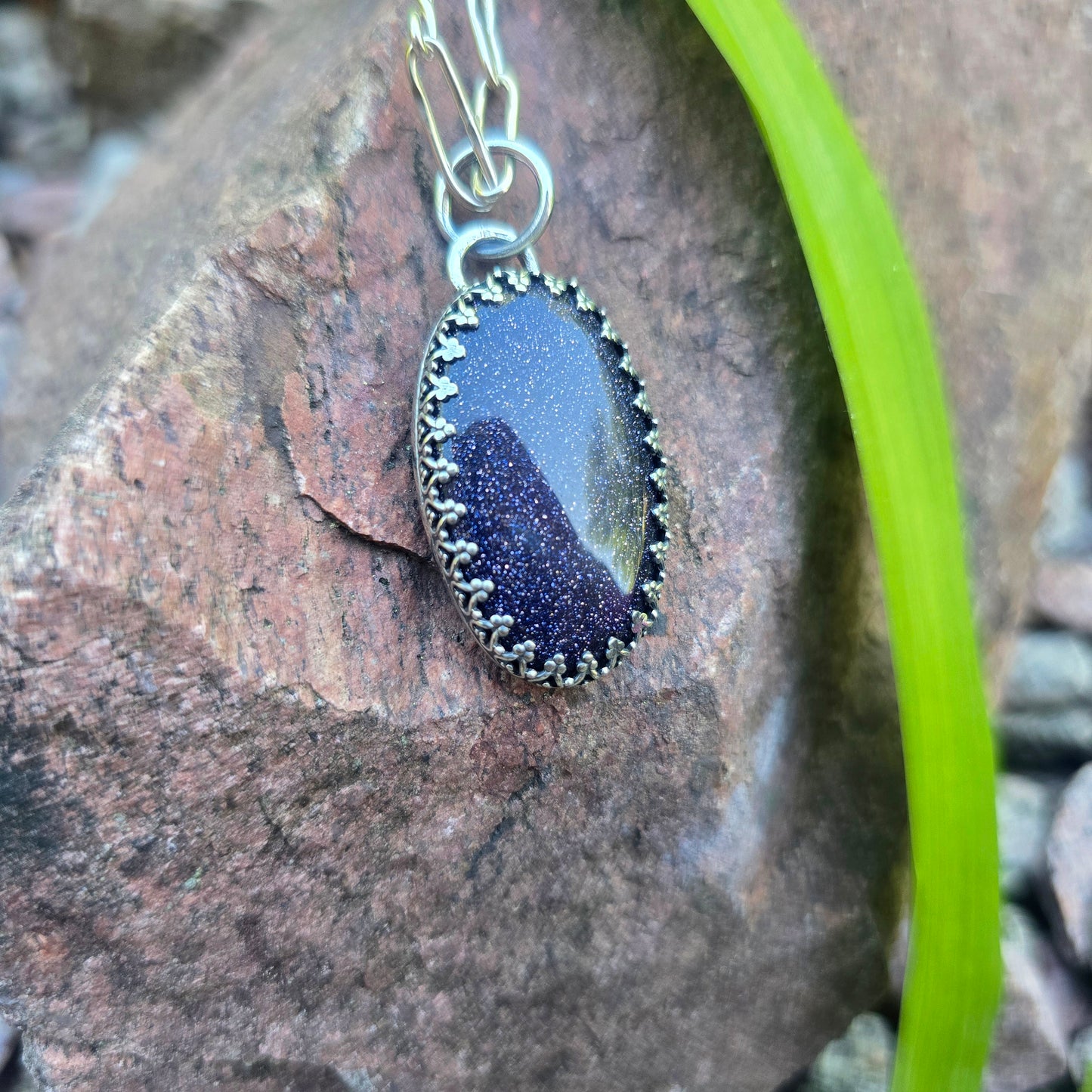 Midnight Sandstone Hand-Forged Sterling Silver Pendant