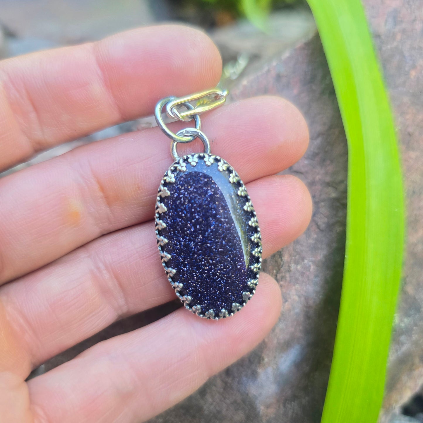 Midnight Sandstone Hand-Forged Sterling Silver Pendant