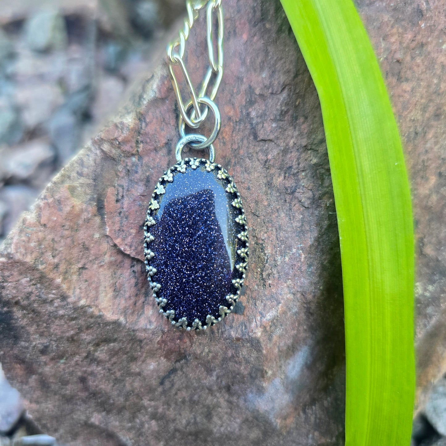 Midnight Sandstone Hand-Forged Sterling Silver Pendant