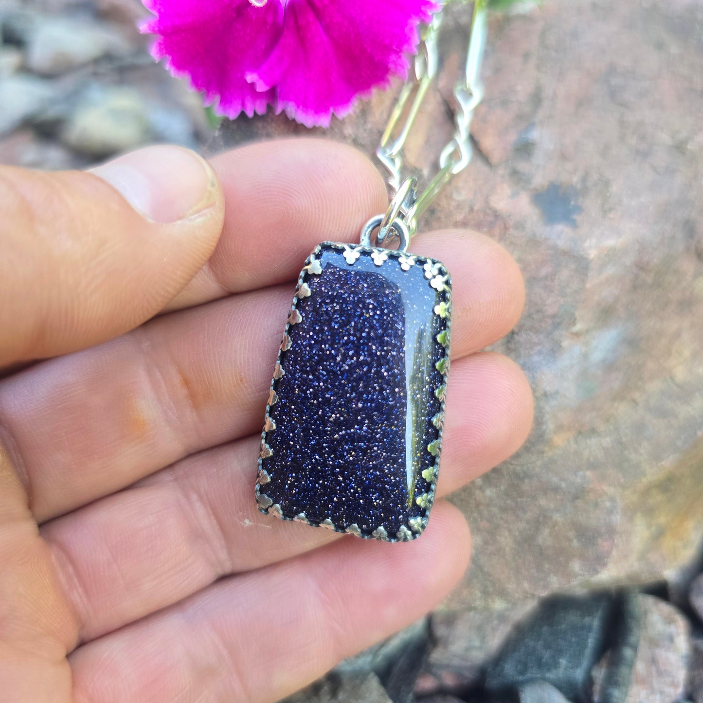 Midnight Sandstone Hand-Forged Sterling Silver Pendant