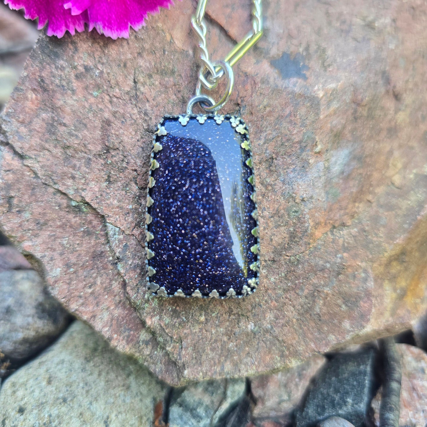 Midnight Sandstone Hand-Forged Sterling Silver Pendant