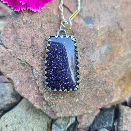 Midnight Sandstone Hand-Forged Sterling Silver Pendant