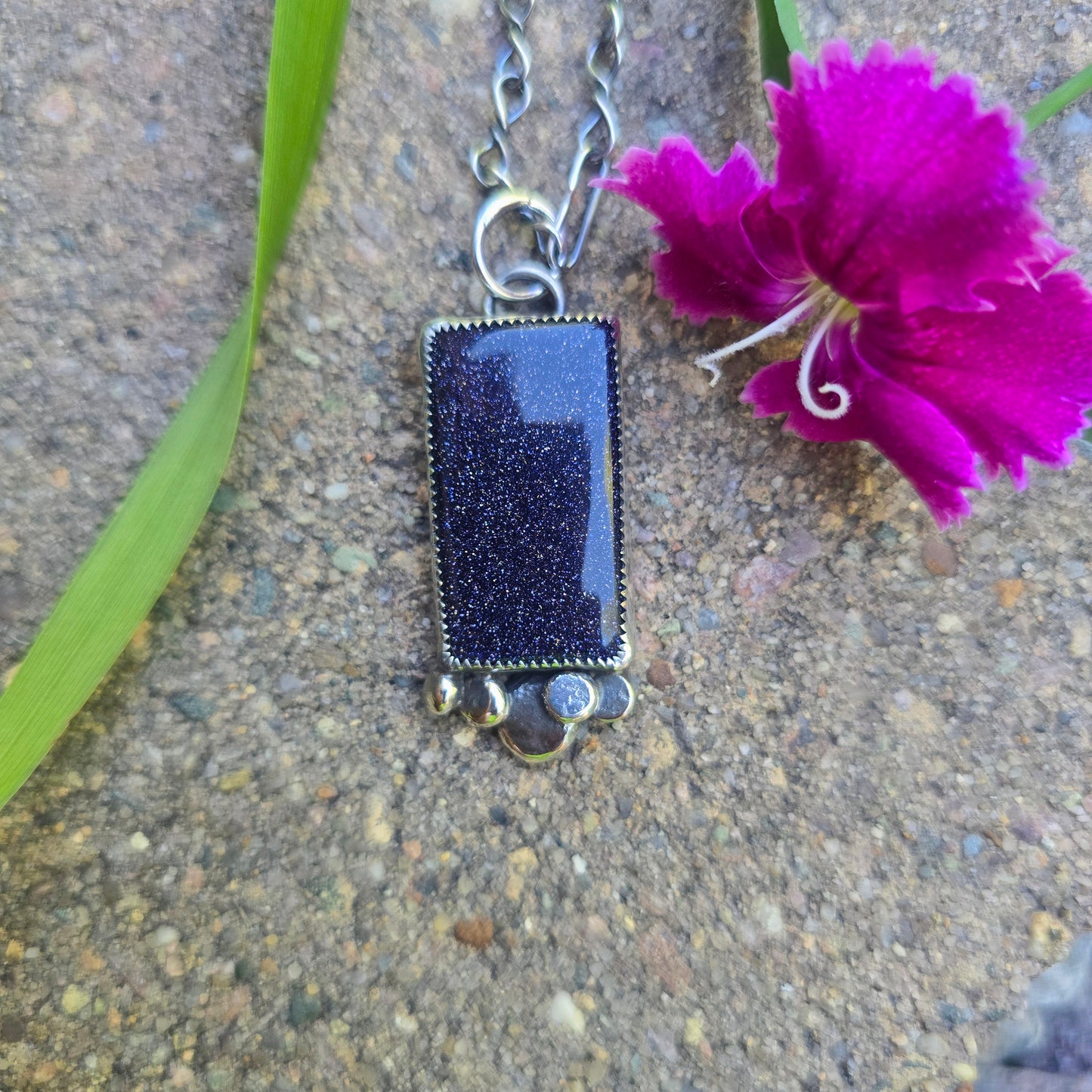 Midnight Sandstone River Rock Hand-Forged Sterling Silver Pendant