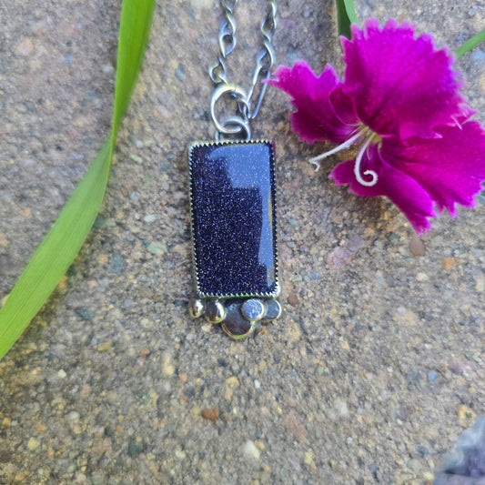 Midnight Sandstone River Rock Hand-Forged Sterling Silver Pendant
