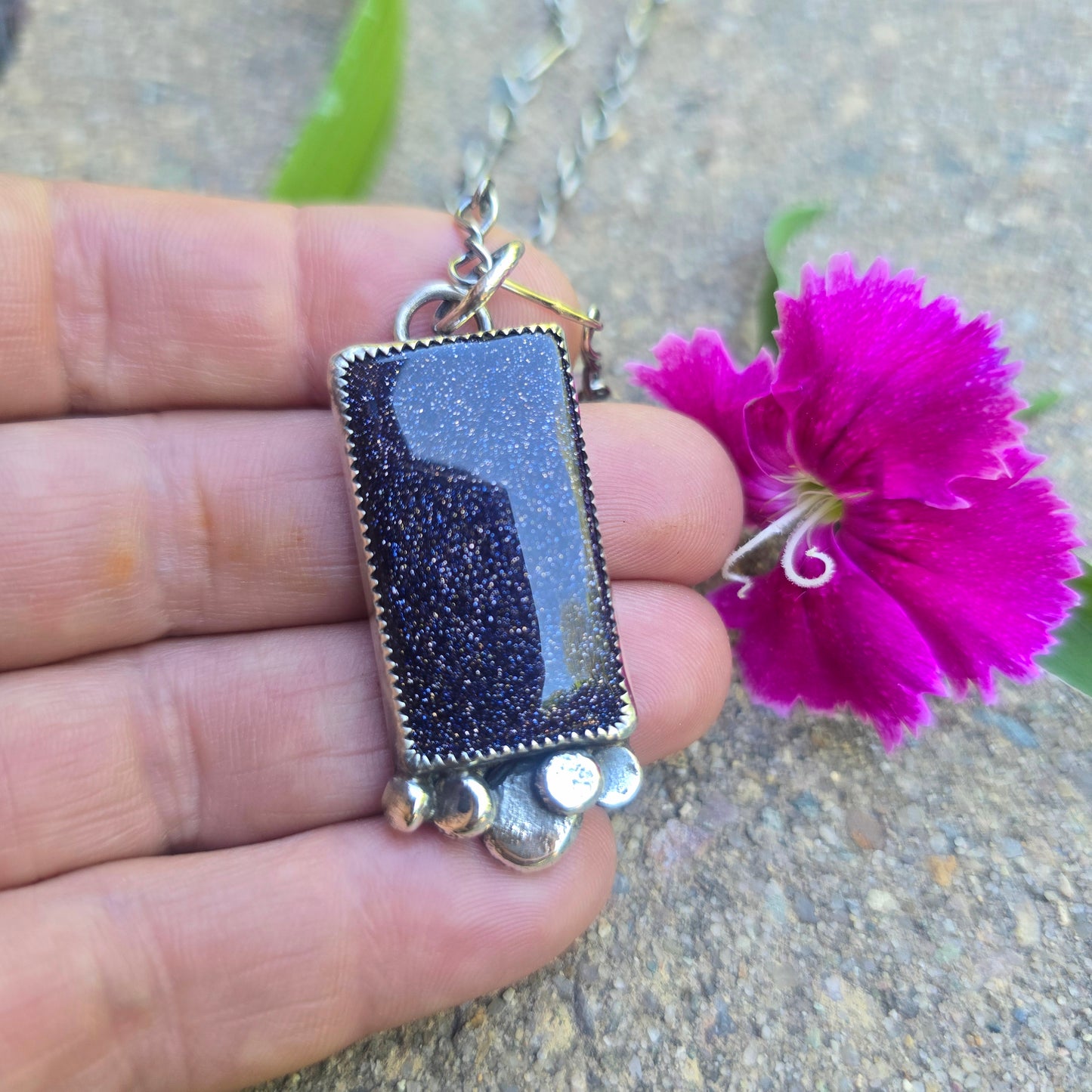Midnight Sandstone River Rock Hand-Forged Sterling Silver Pendant