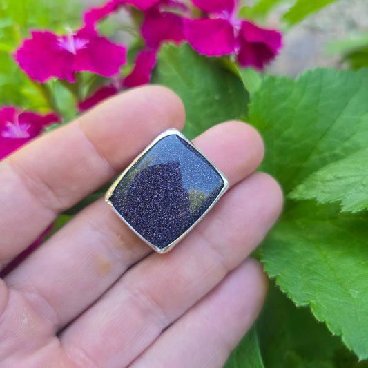 Midnight Sandstone Square Hand-Forged Sterling Silver Statement Ring