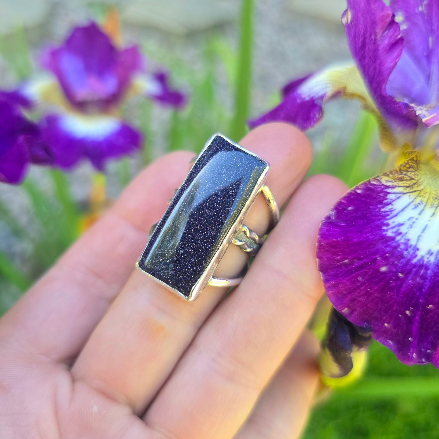 Midnight Sandstone Hand-Forged Sterling Silver Statement Ring