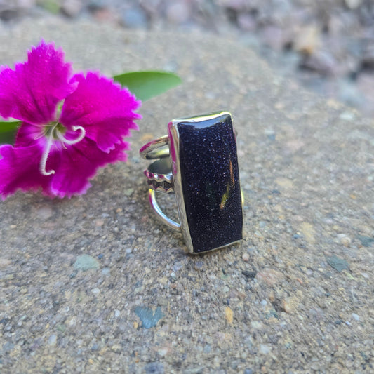 Midnight Sandstone Hand-Forged Sterling Silver Statement Ring