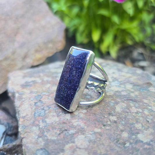 Midnight Sandstone Hand-Forged Sterling Silver Statement Ring