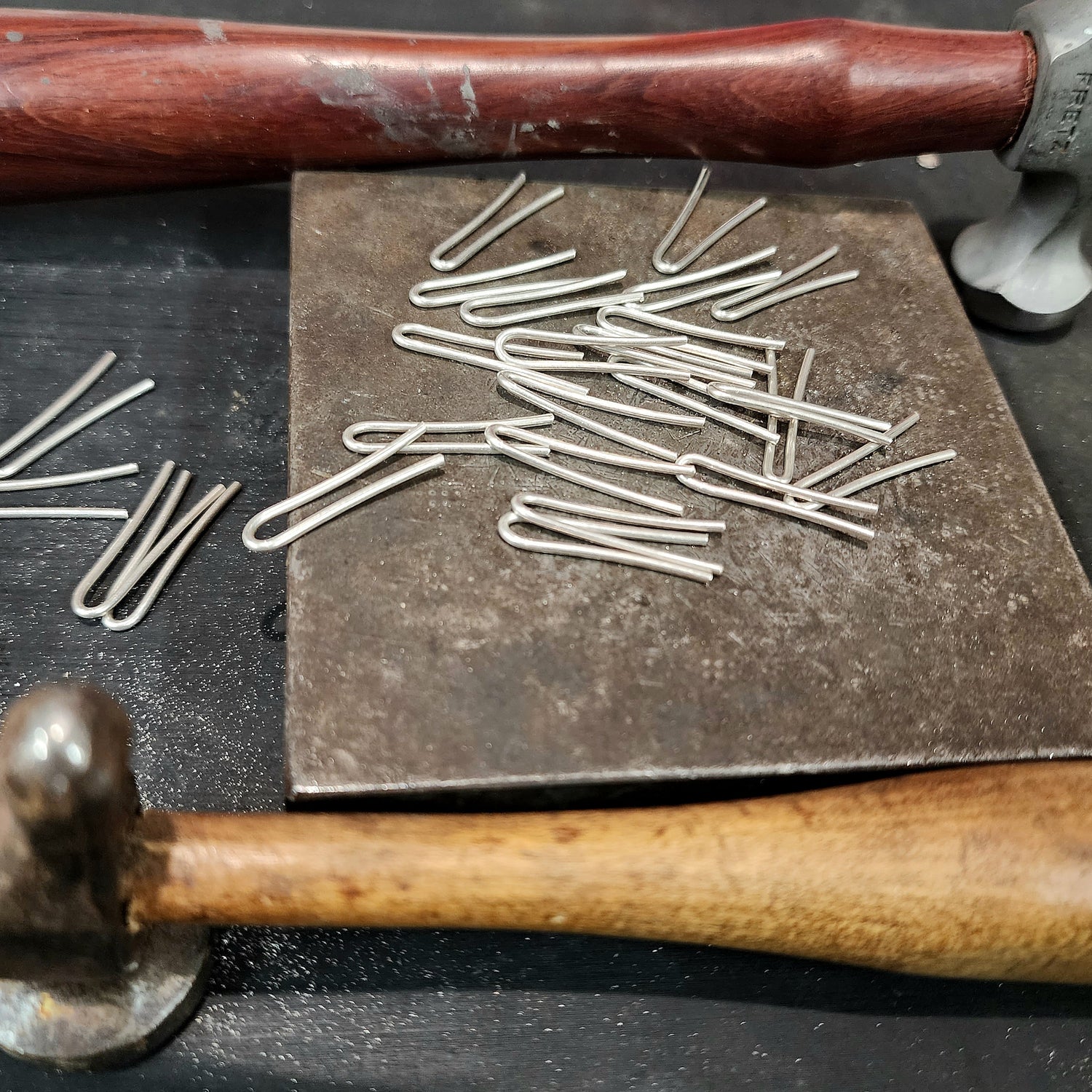 Sterling silver links cut and ready to be formed into chain by Adirondack Silversmiths.