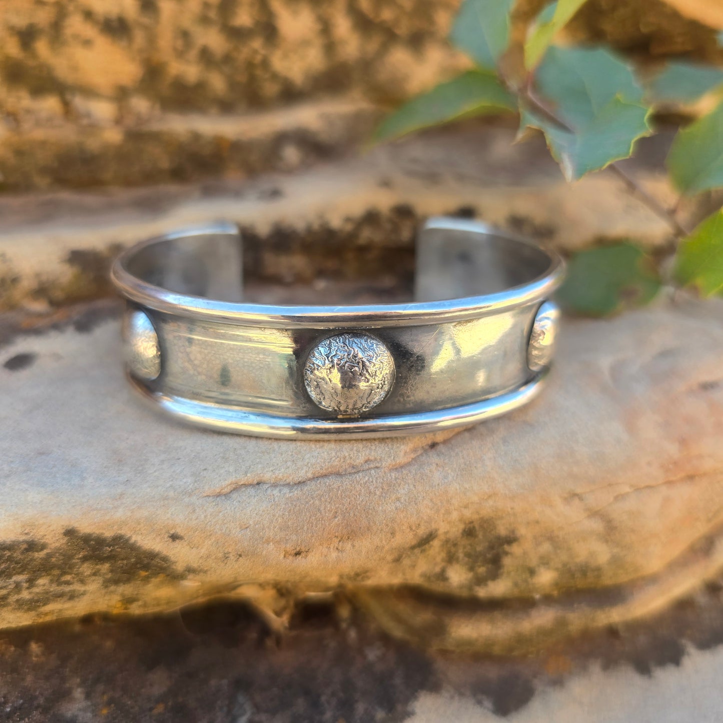 Heavy Concho Sterling Silver Cuff Bracelet — Bench-Forged Signature Work