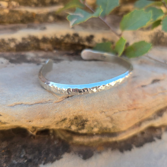 Heavy Hammered Sterling Silver Cuff Bracelet — Bench-Forged Signature Form