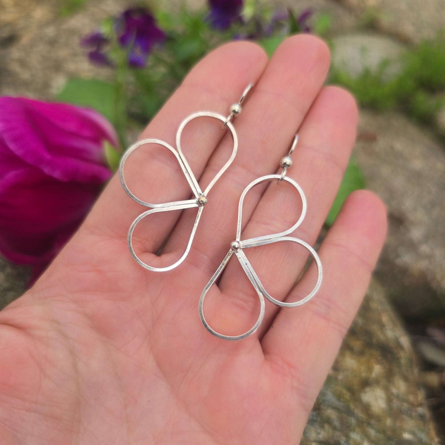 Flower Petal Hand-Forged Sterling Silver Earrings