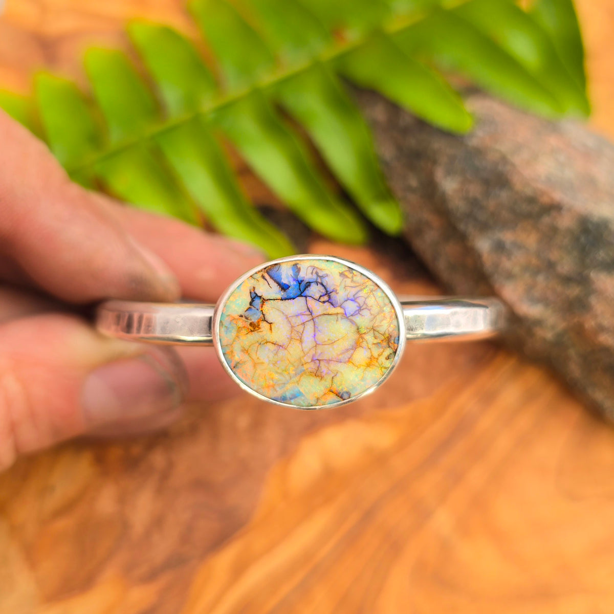 Sterling Opal Minimalist Cuff Bracelet