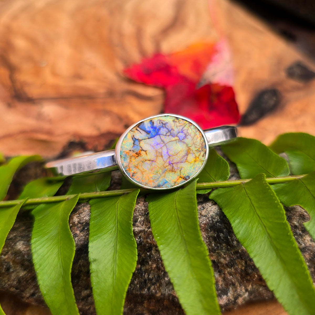 Sterling Opal Minimalist Cuff Bracelet
