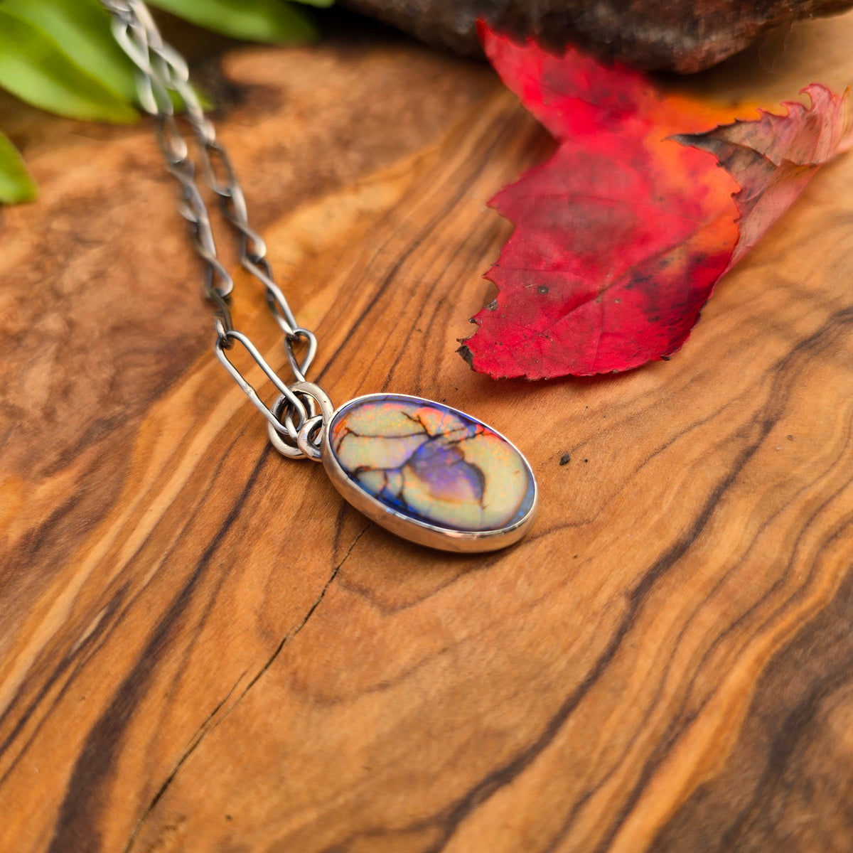 Sterling Opal Minimalist Sterling Silver Pendant