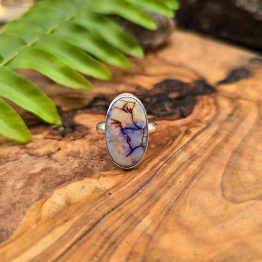 Sterling Opal Minimalist Sterling Silver Ring