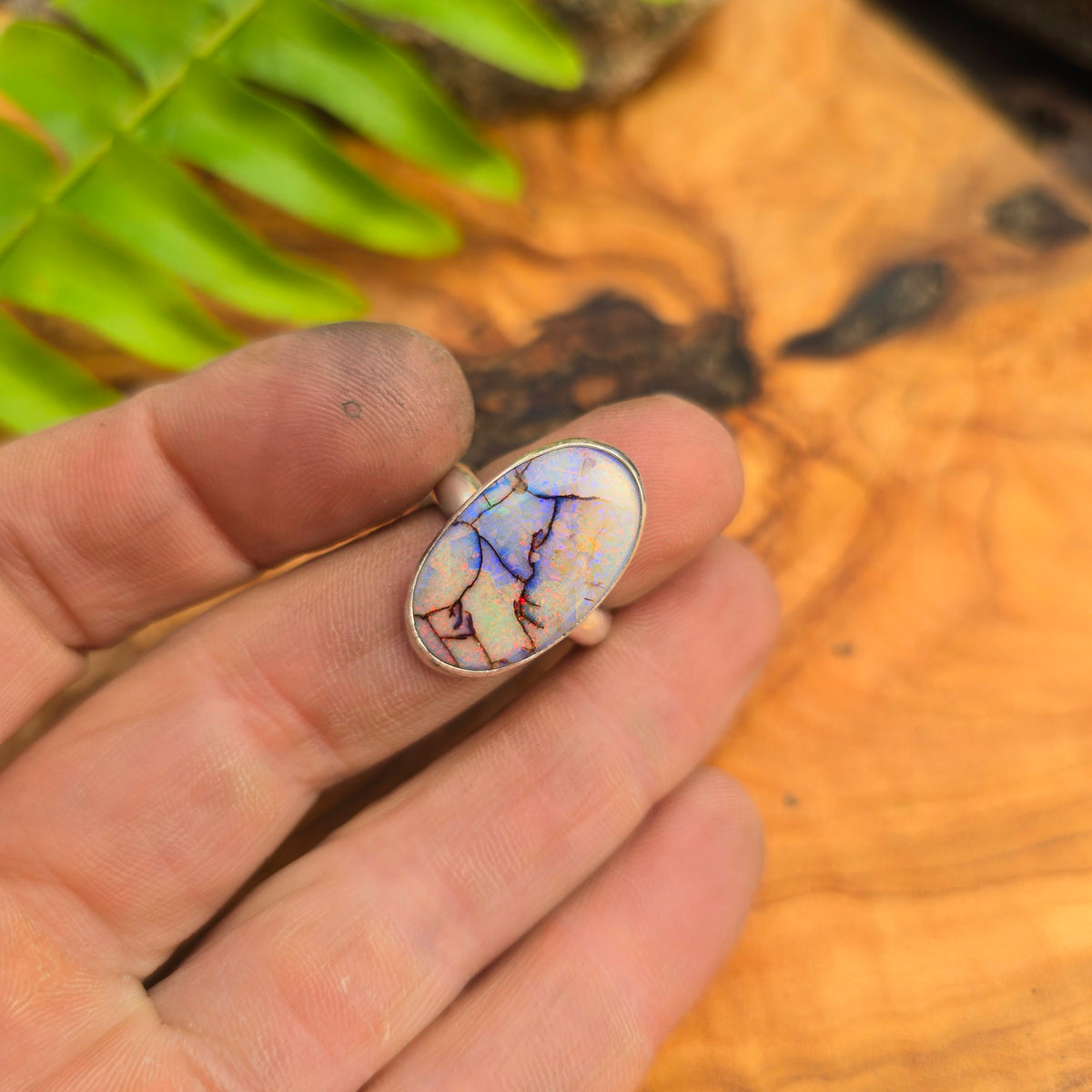 Sterling Opal Minimalist Sterling Silver Ring
