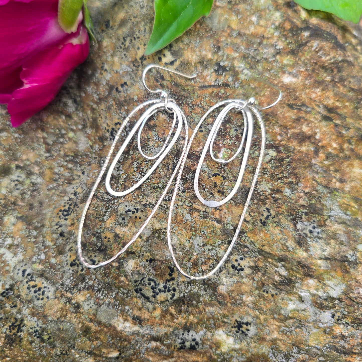 Wild Textured Hand-Forged Sterling Silver Oval Hoop Earrings