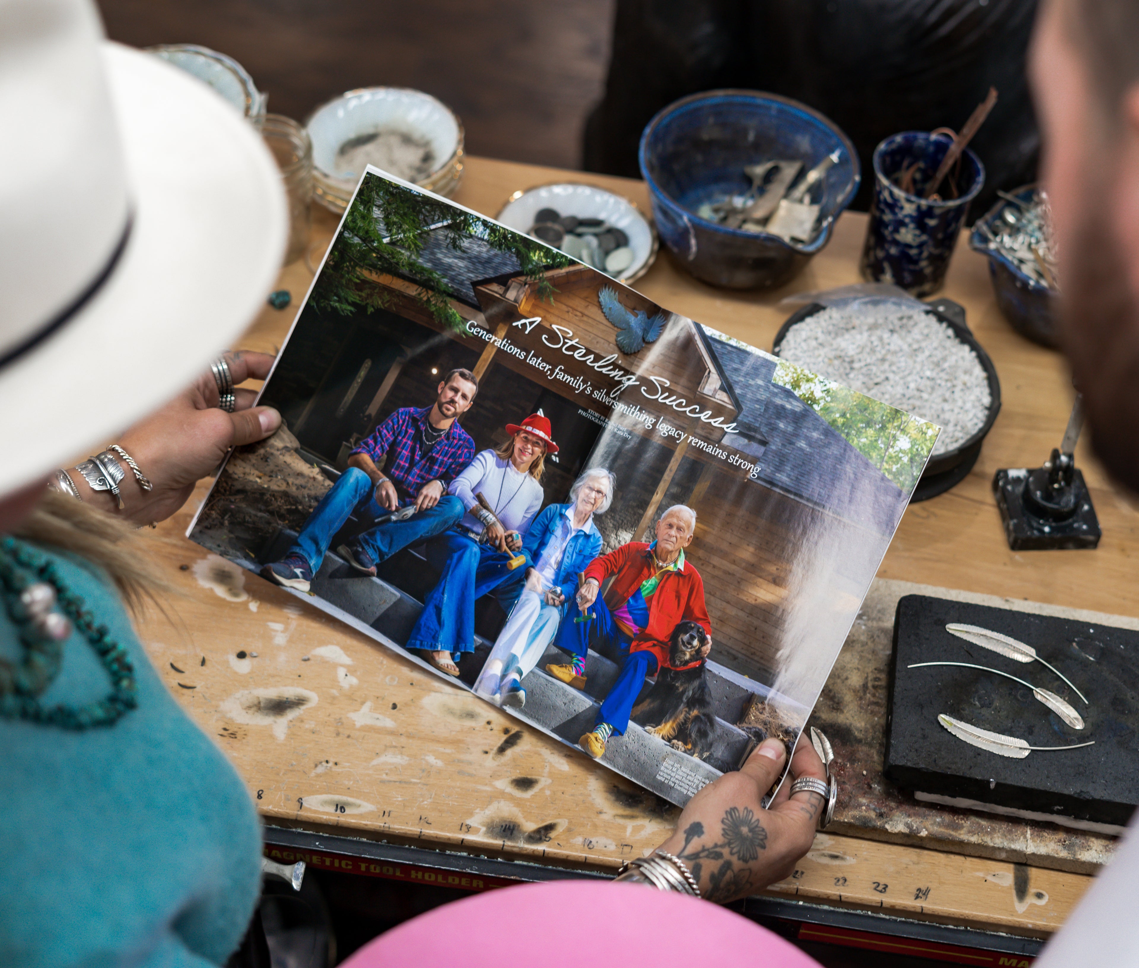 Sterling Roots feature in Business magazine spread by silversmith Emily Dicob in Adirondack studio.