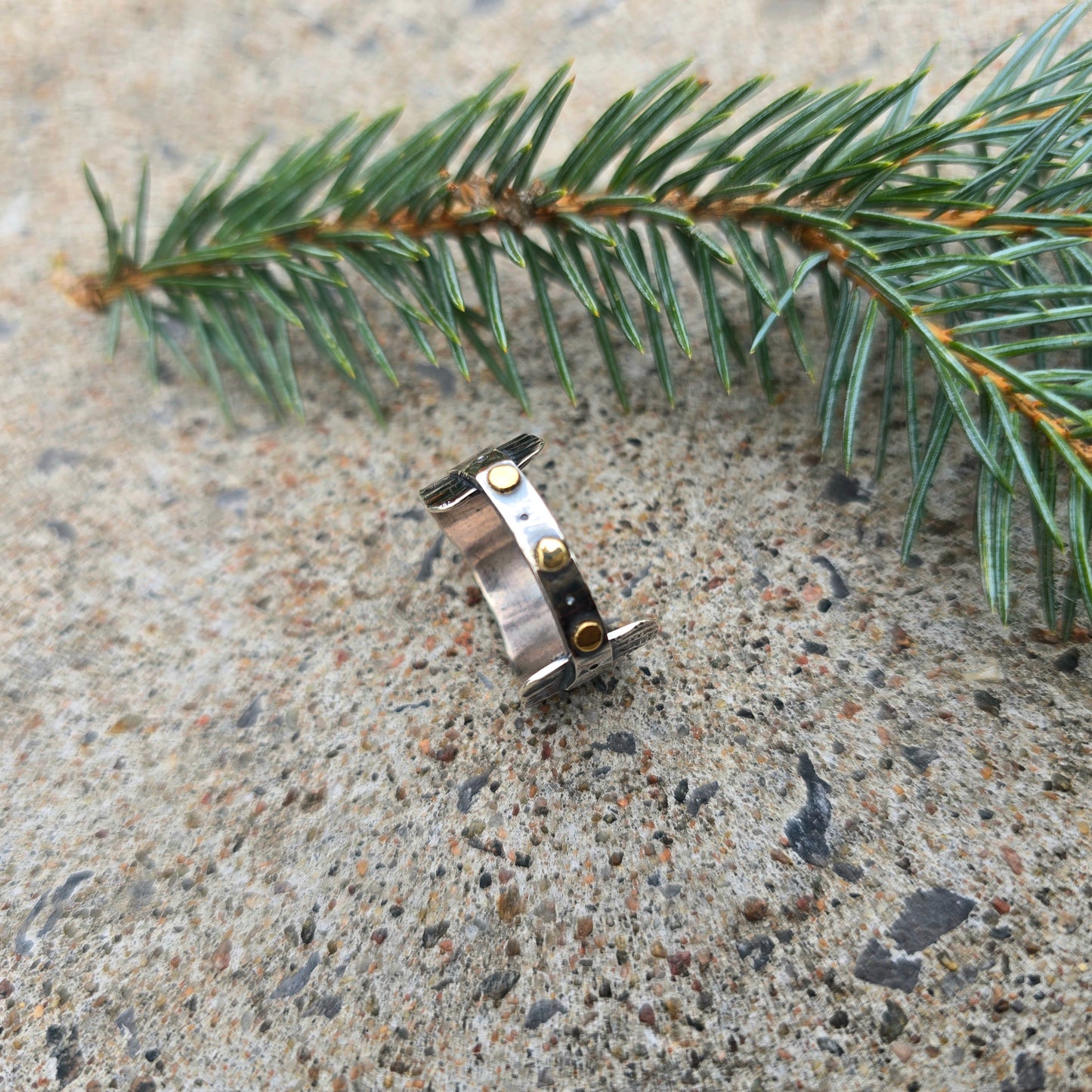 Sterling Silver & 18K Gold Bridge Ring – Size 10.5