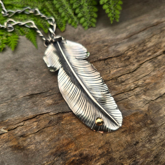 Hand-Forged Feather Pendant with 18k Gold Accent