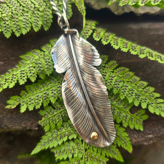 Hand-Forged Feather Pendant with 18k Gold Accent