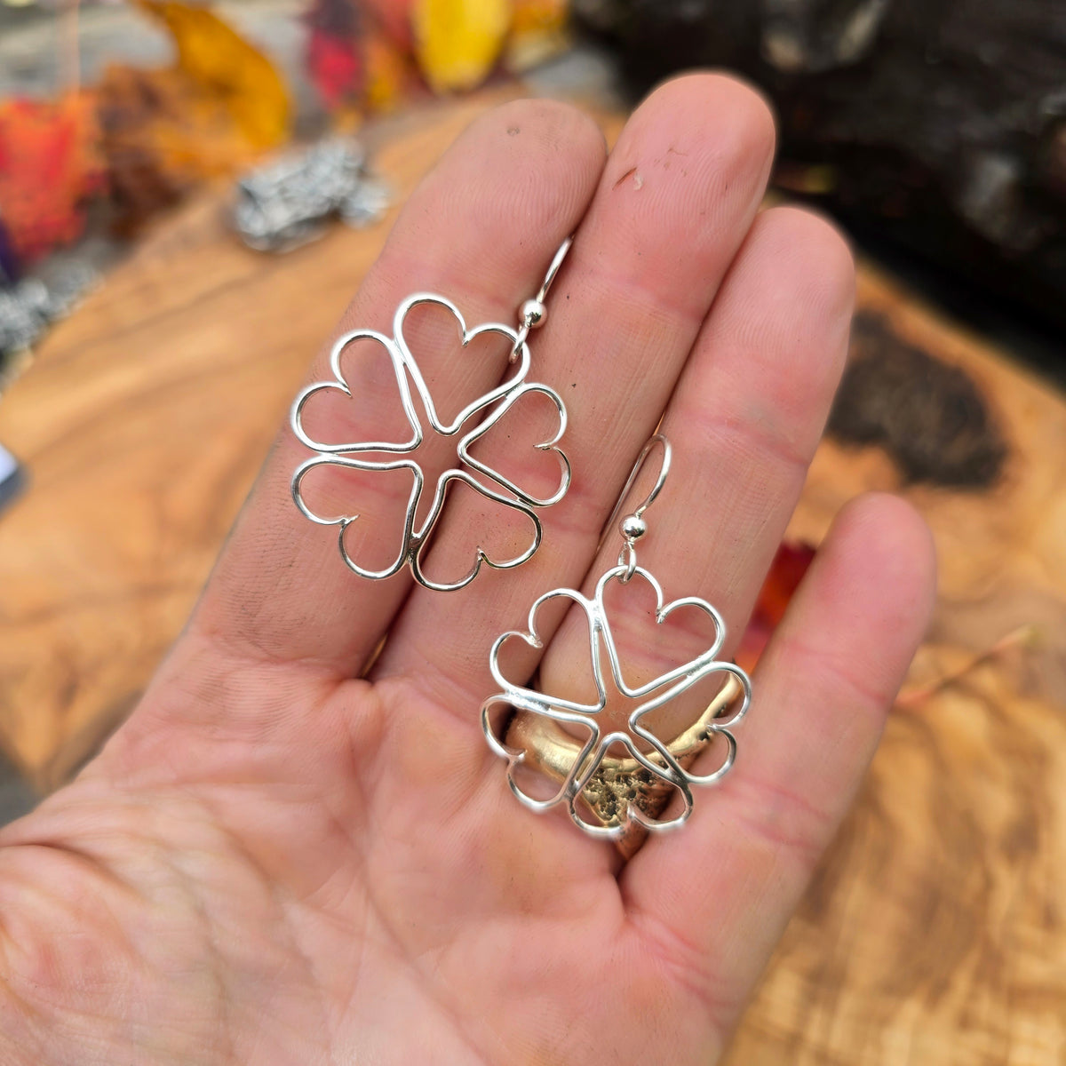 Lucky Heart Four-Leaf Clover Sterling Silver Earrings