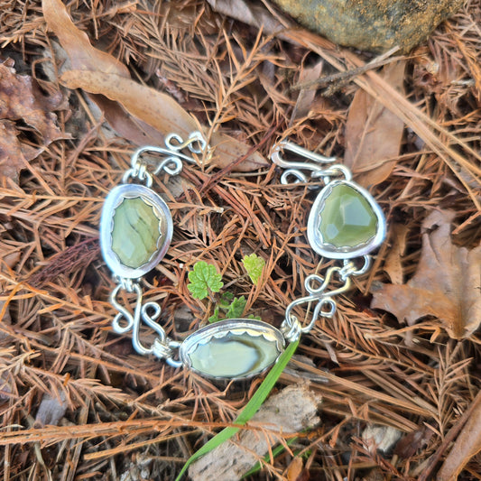 One-of-a-Kind Three-Stone Green Imperial Jasper Bracelet — Signature S-Hook Link Design