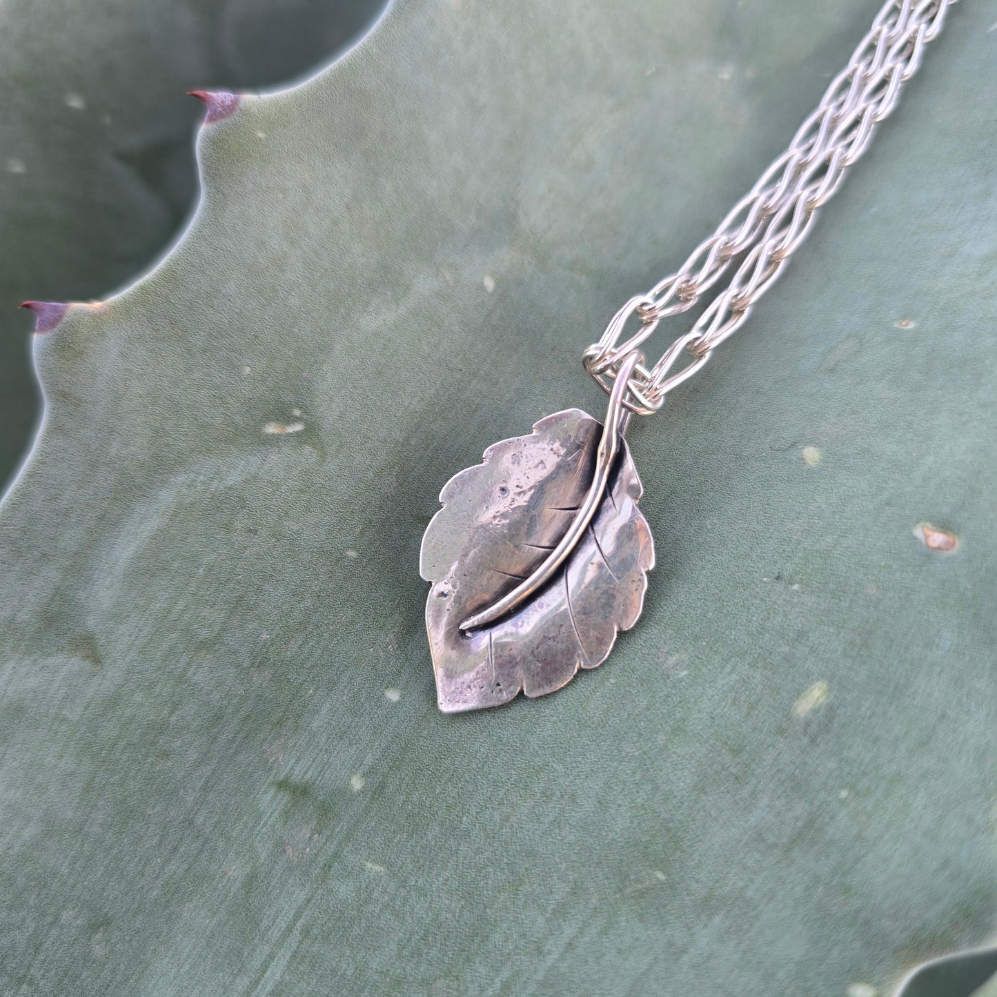 Hand-Forged Aspen Leaf Pendant in Sterling Silver