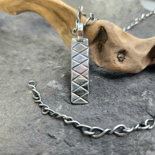 Hand-Stamped Geometric Bar Sterling Silver Pendant