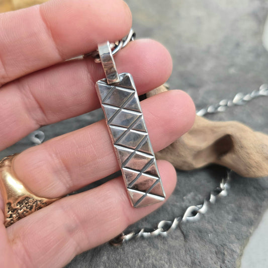 Hand-Stamped Geometric Bar Sterling Silver Pendant