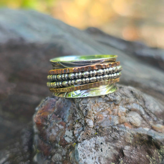 Beaded Spinner Hand-Forged Sterling Silver Ring