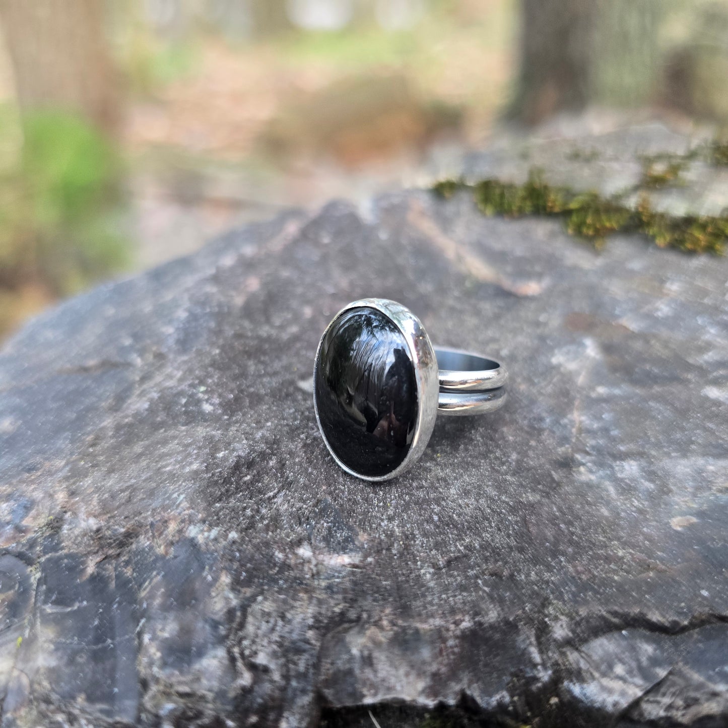 Black Tourmaline Hand-Forged Sterling Silver Ring #4