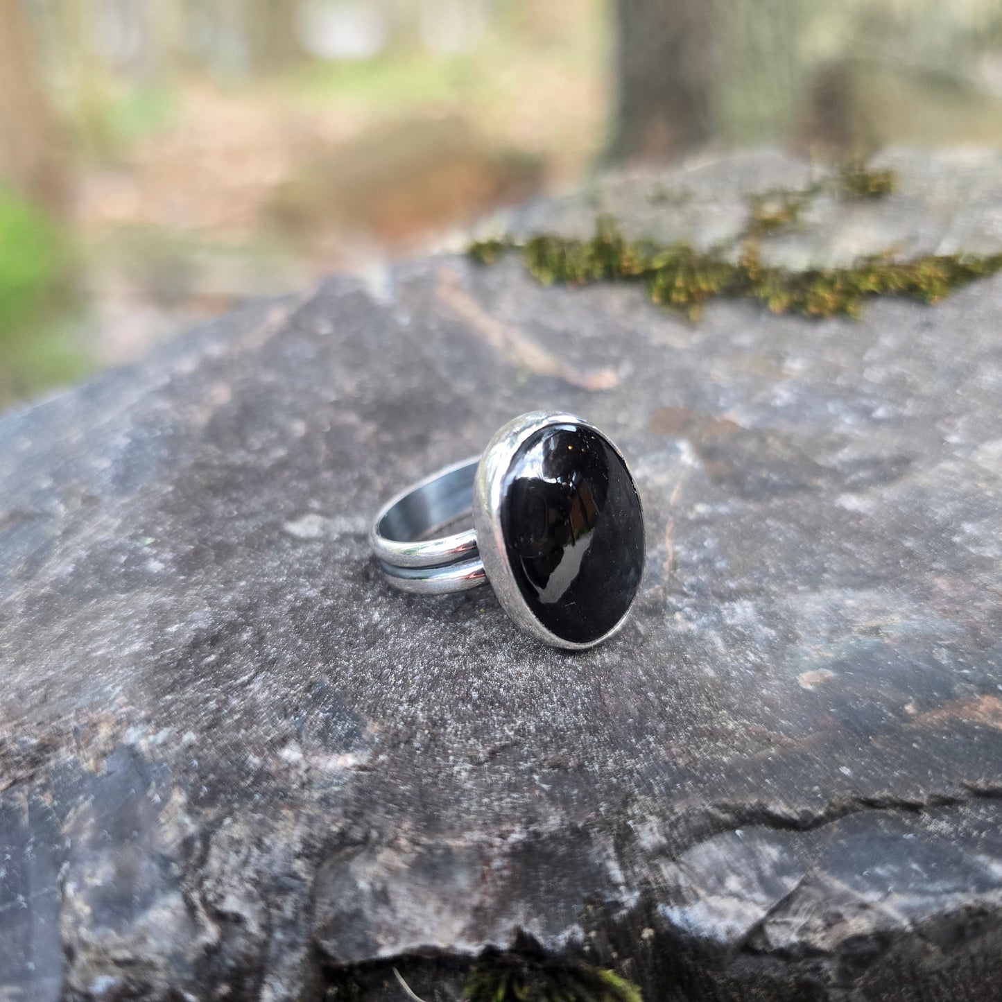 Black Tourmaline Hand-Forged Sterling Silver Ring #4
