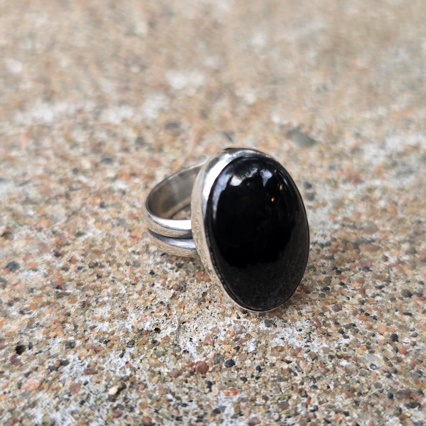 Black Tourmaline Hand-Forged Sterling Silver Ring #4