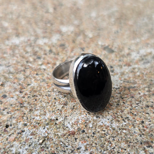 Black Tourmaline Hand-Forged Sterling Silver Ring #4