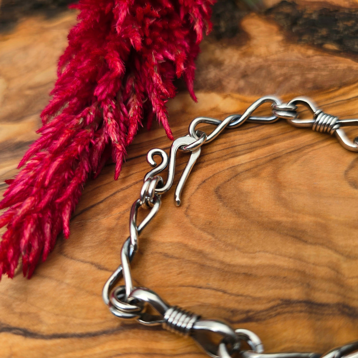 Bowtie & Twisted Link Hand-Forged Sterling Silver Bracelet
