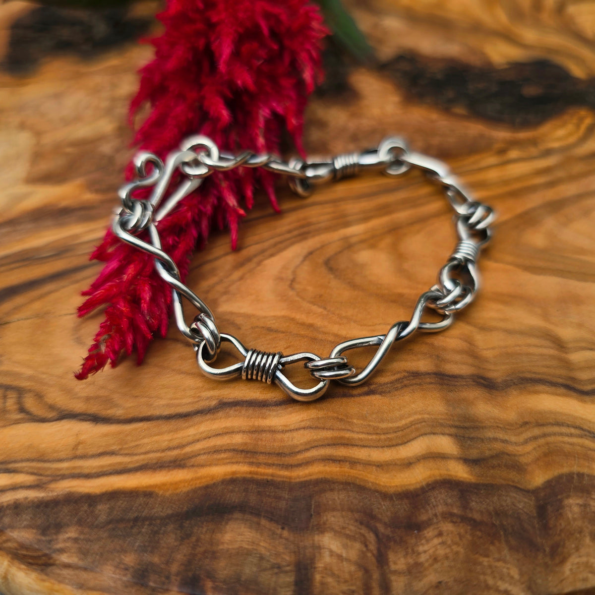 Bowtie & Twisted Link Hand-Forged Sterling Silver Bracelet