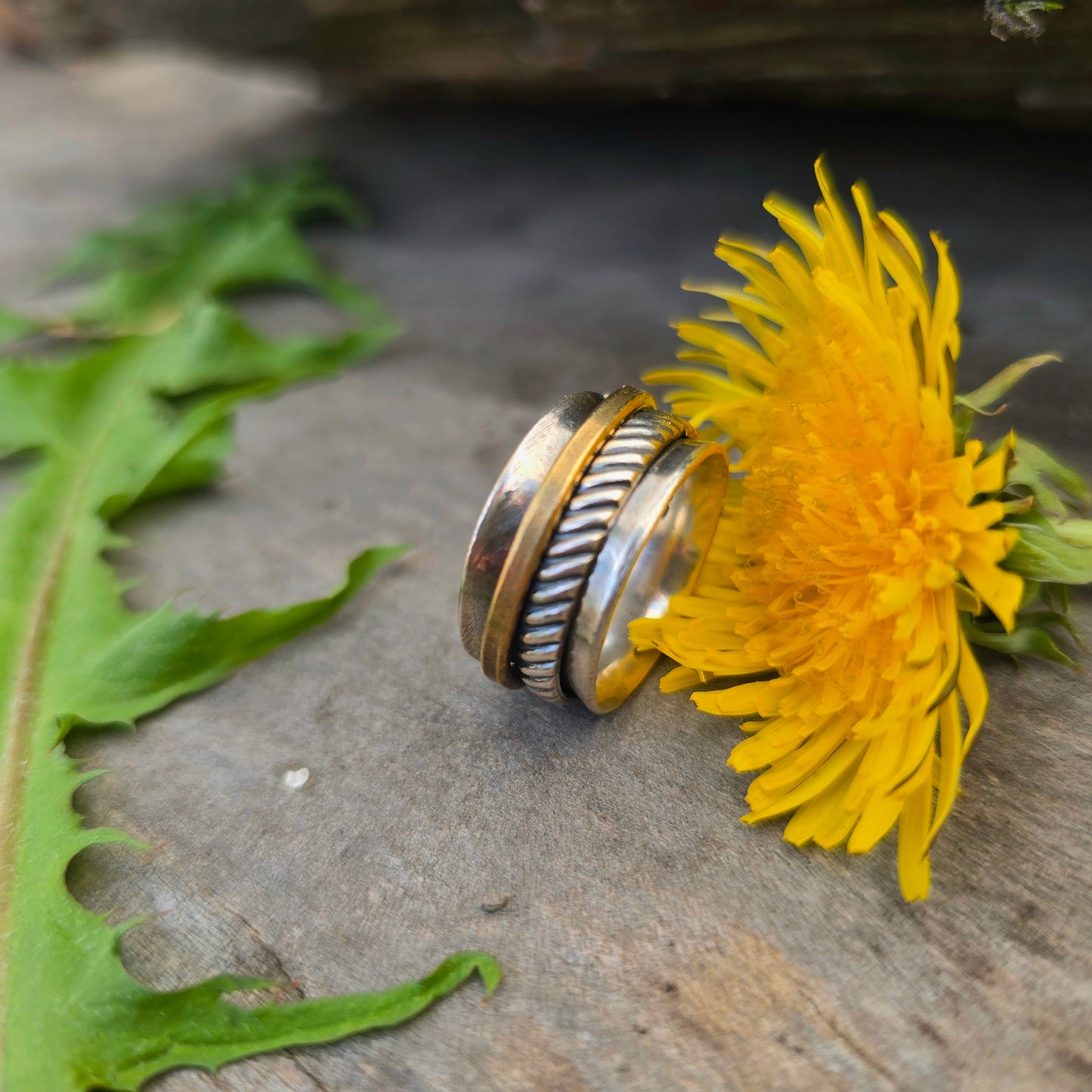 Wide Mixed Metal Hand-Forged Sterling Silver Spinner Ring