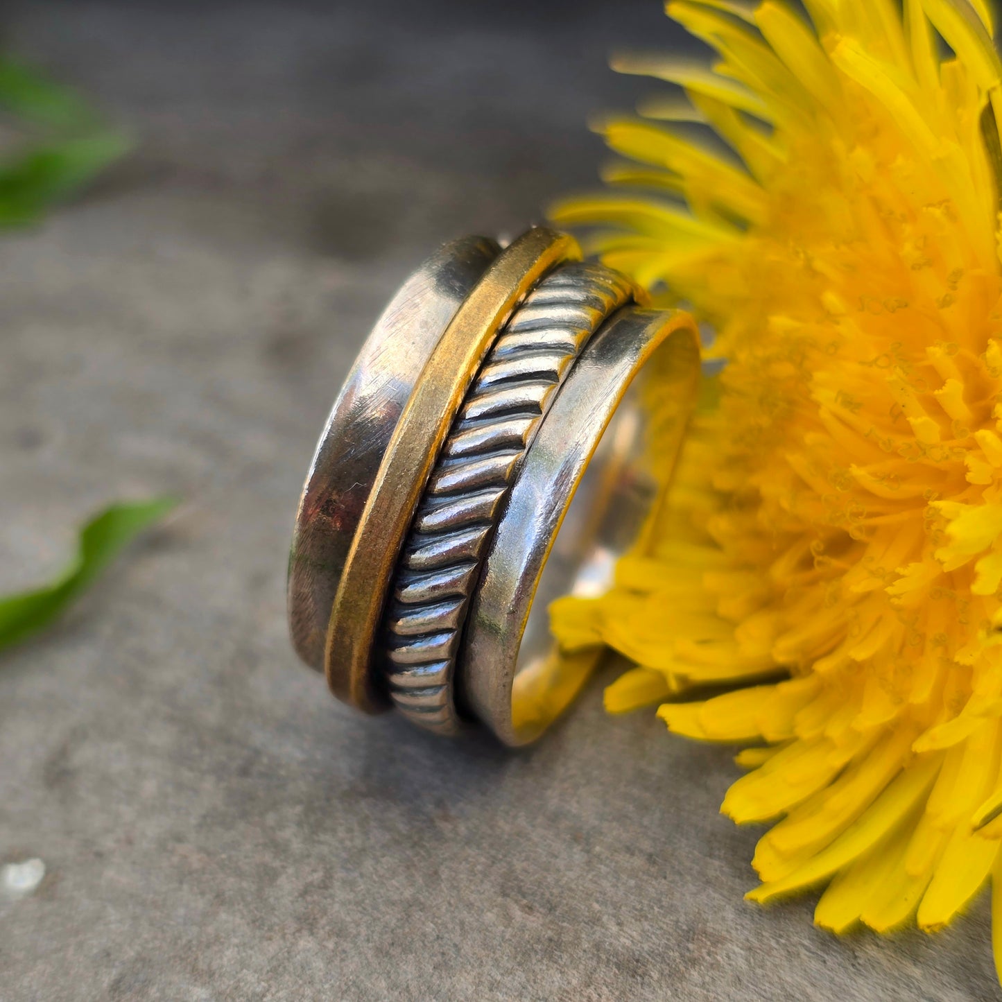 Wide Mixed Metal Hand-Forged Sterling Silver Spinner Ring