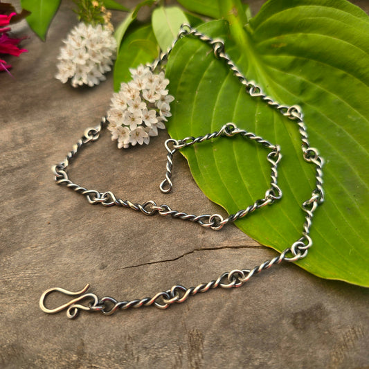 16 Gauge Twisted Link & Jump Ring Hand-Forged Sterling Silver Chain