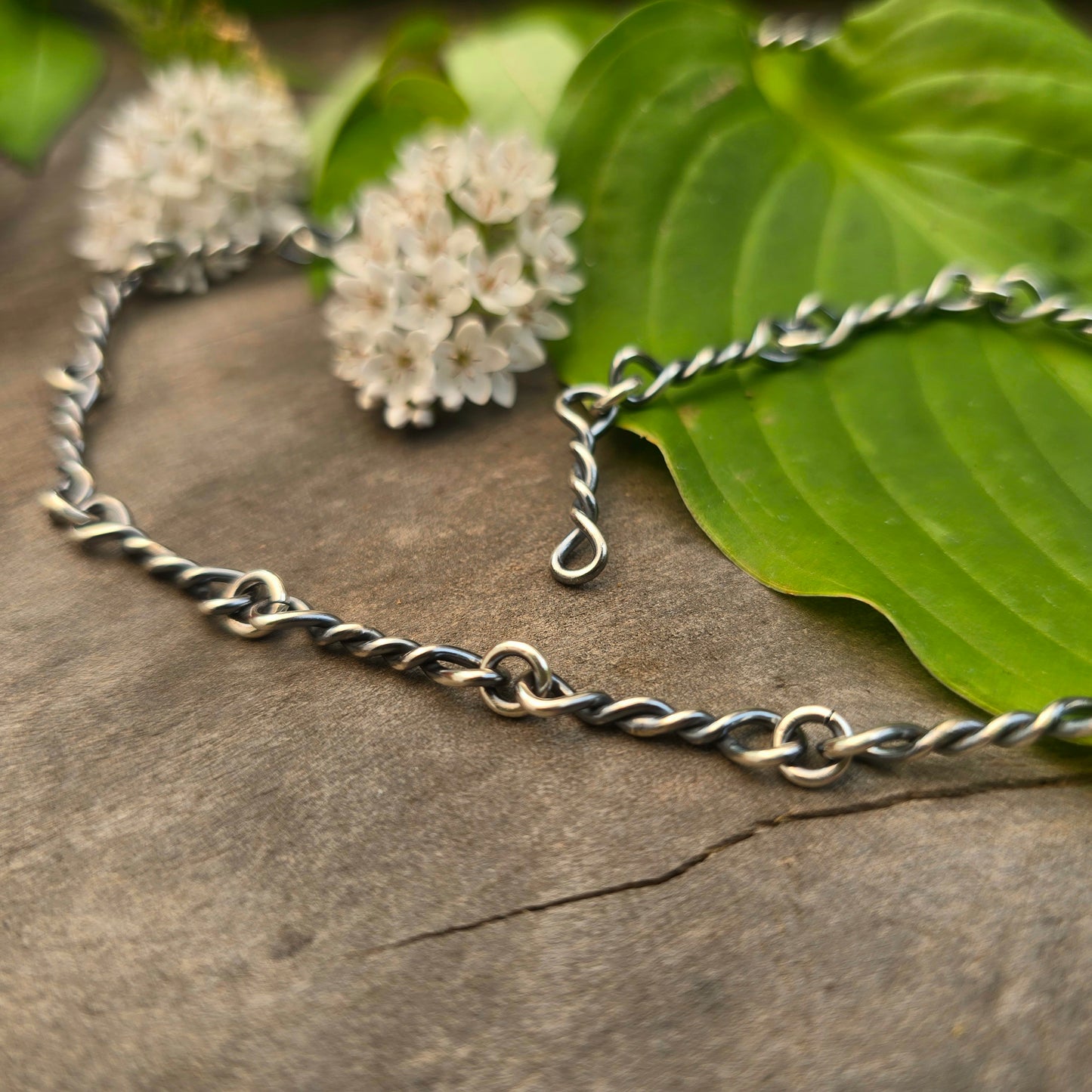 16 Gauge Twisted Link & Jump Ring Hand-Forged Sterling Silver Chain