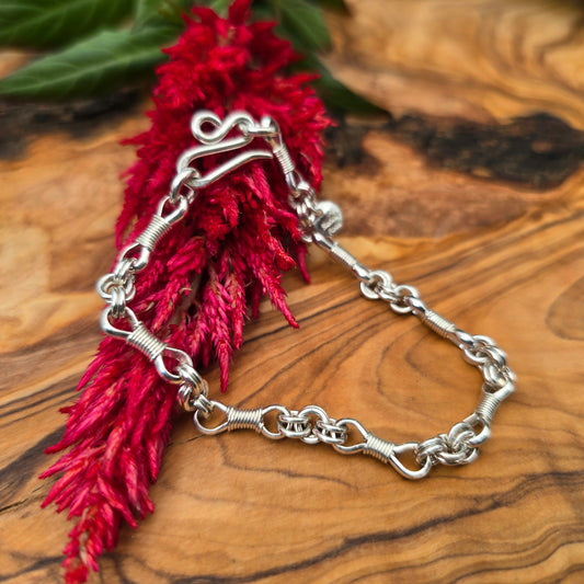 Bowtie & Double Cable Hand-Forged Sterling Silver Chain Link Bracelet