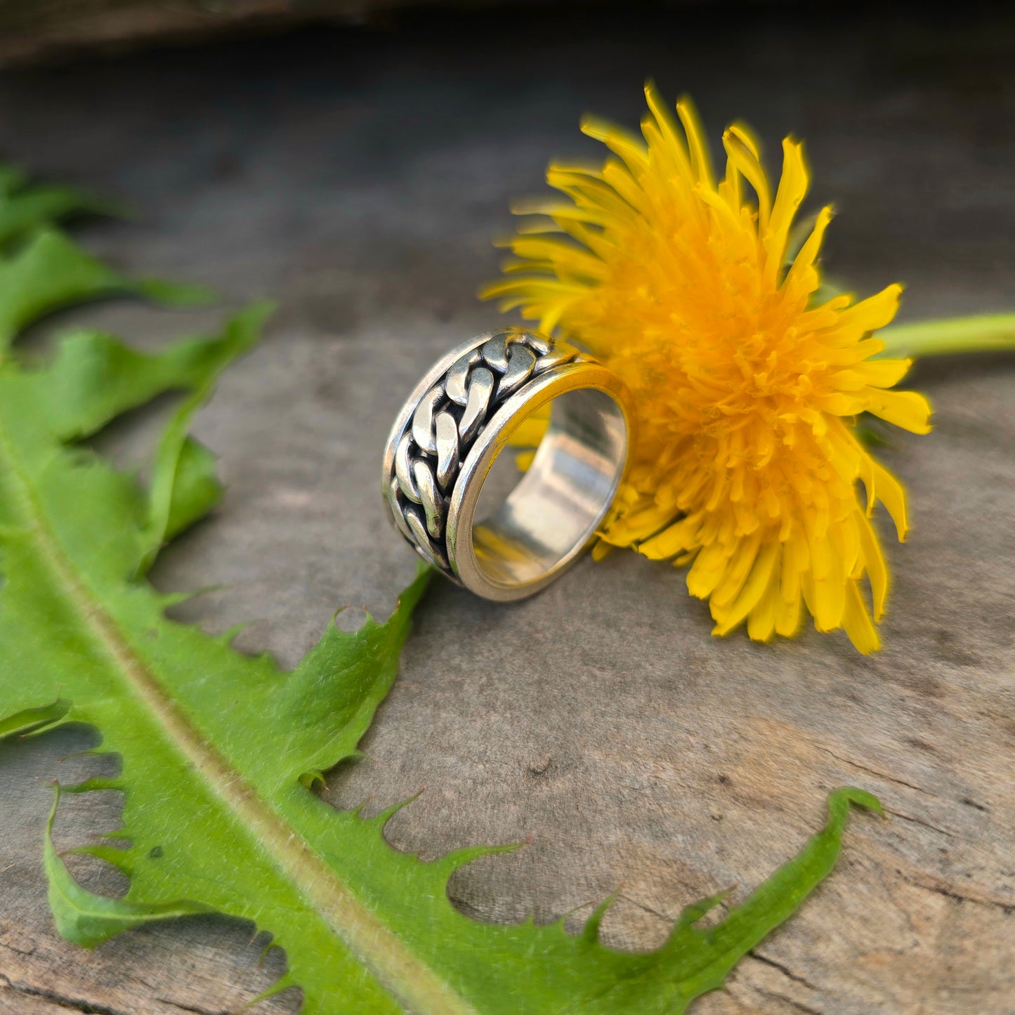 Hand-Forged Chain Spinner Sterling Silver Ring