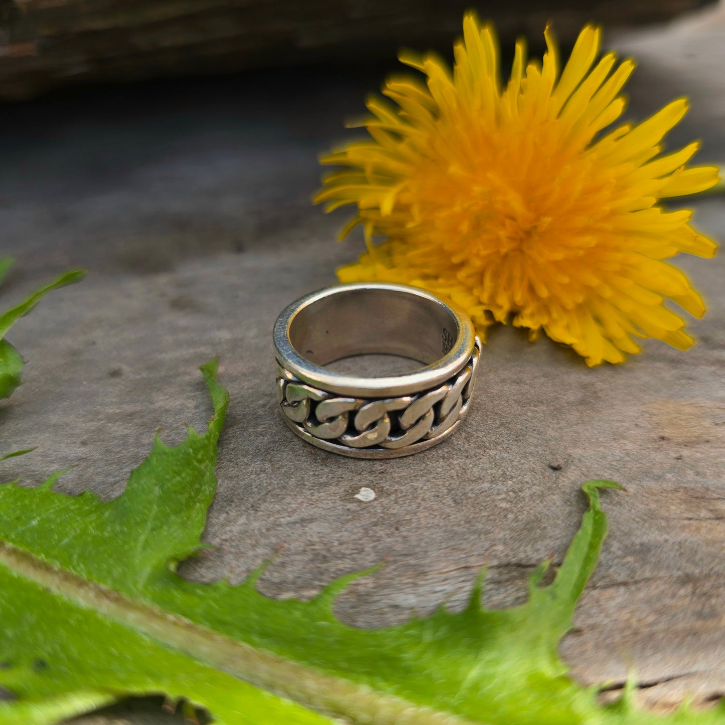 Hand-Forged Chain Spinner Sterling Silver Ring